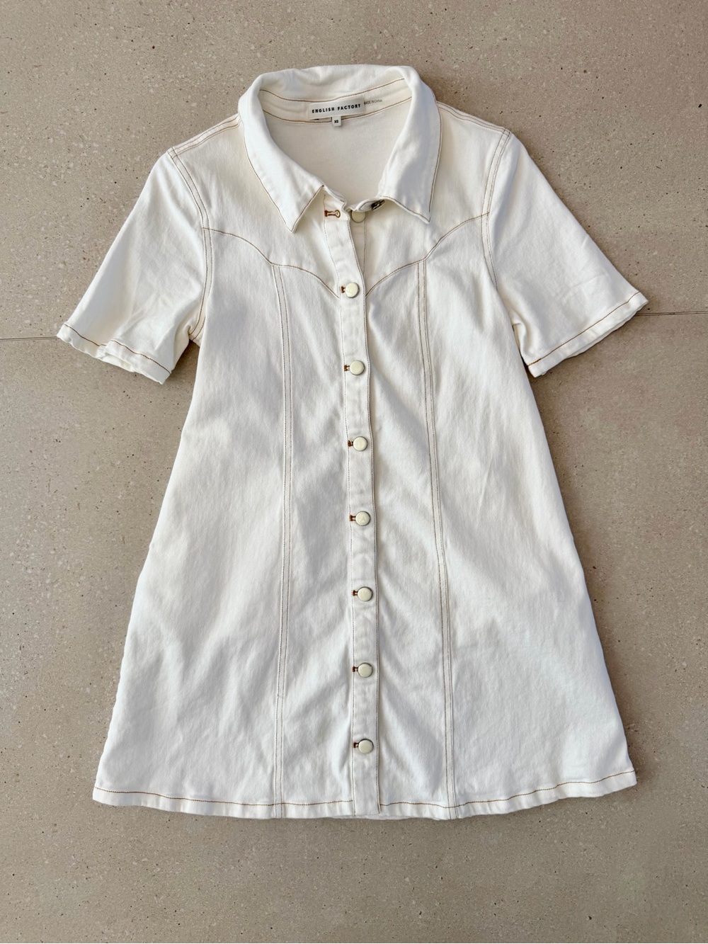English Factory White Button-Front Short-Sleeve Denim Dress